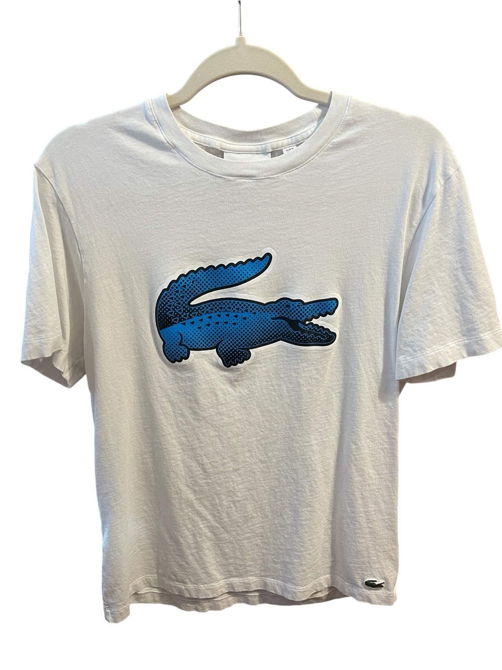 Lacoste Regular Fit Blue Crocodile Logo Graphic T-Shirt White Size FR 4 Medium